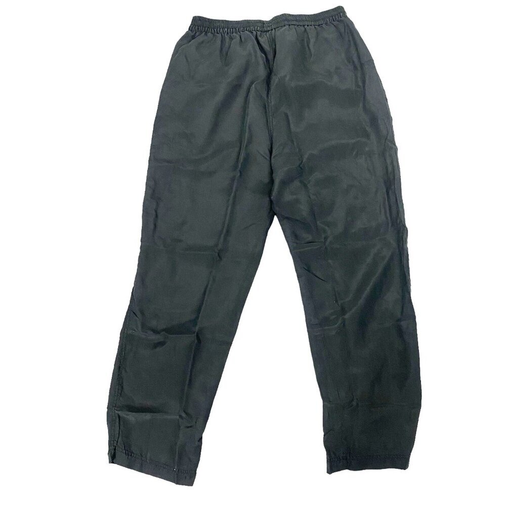 Vtg STUDIO SPORTIF Men 100% Silk‎ Pants Wide Leg Elastic Waist Sz L Black 50-1